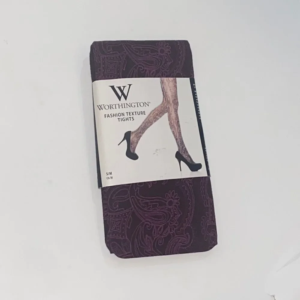 Worthington Fashion Texture Tights Women Size S M Color Burgundy